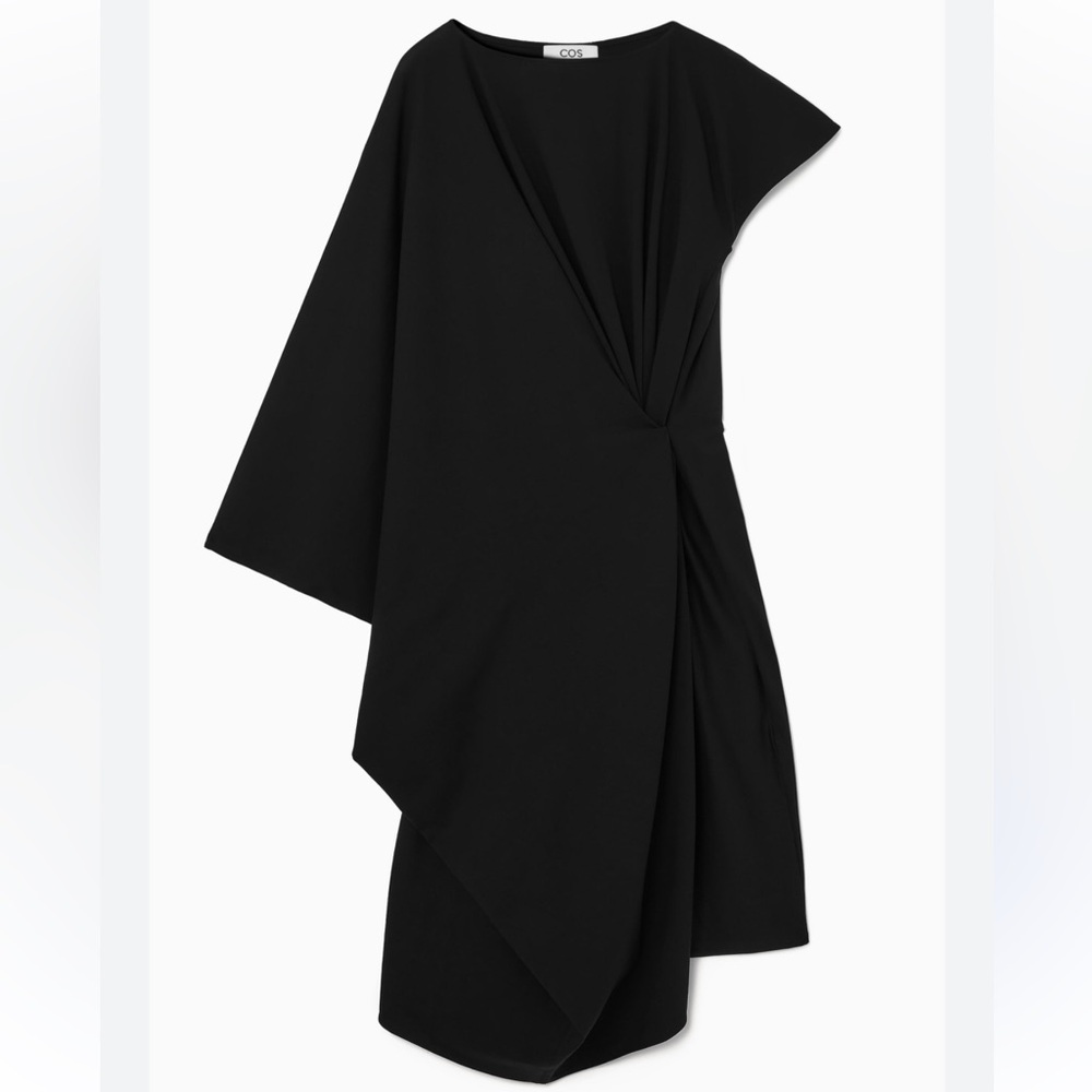 COS Draped Asymmetric Midi Dress Black Contemporary Lagenlook NWT-Medium